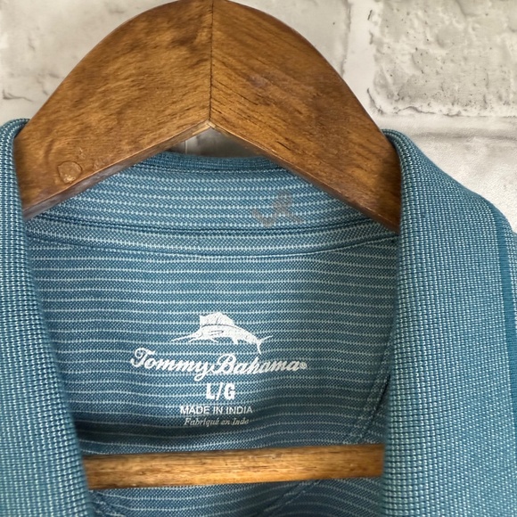 Tommy Bahama Coastal Green Fine Striped Poly Blend Collared Polo Shirt MEN LARGE - Picture 4 of 8